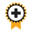 This image is of a champion or prize ribbon with a plus sign in the middle, representing competence, a component of interprofessional education.